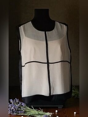 Narciso Rodriguez Black and Cream Grid Sheer Sleeveless Top